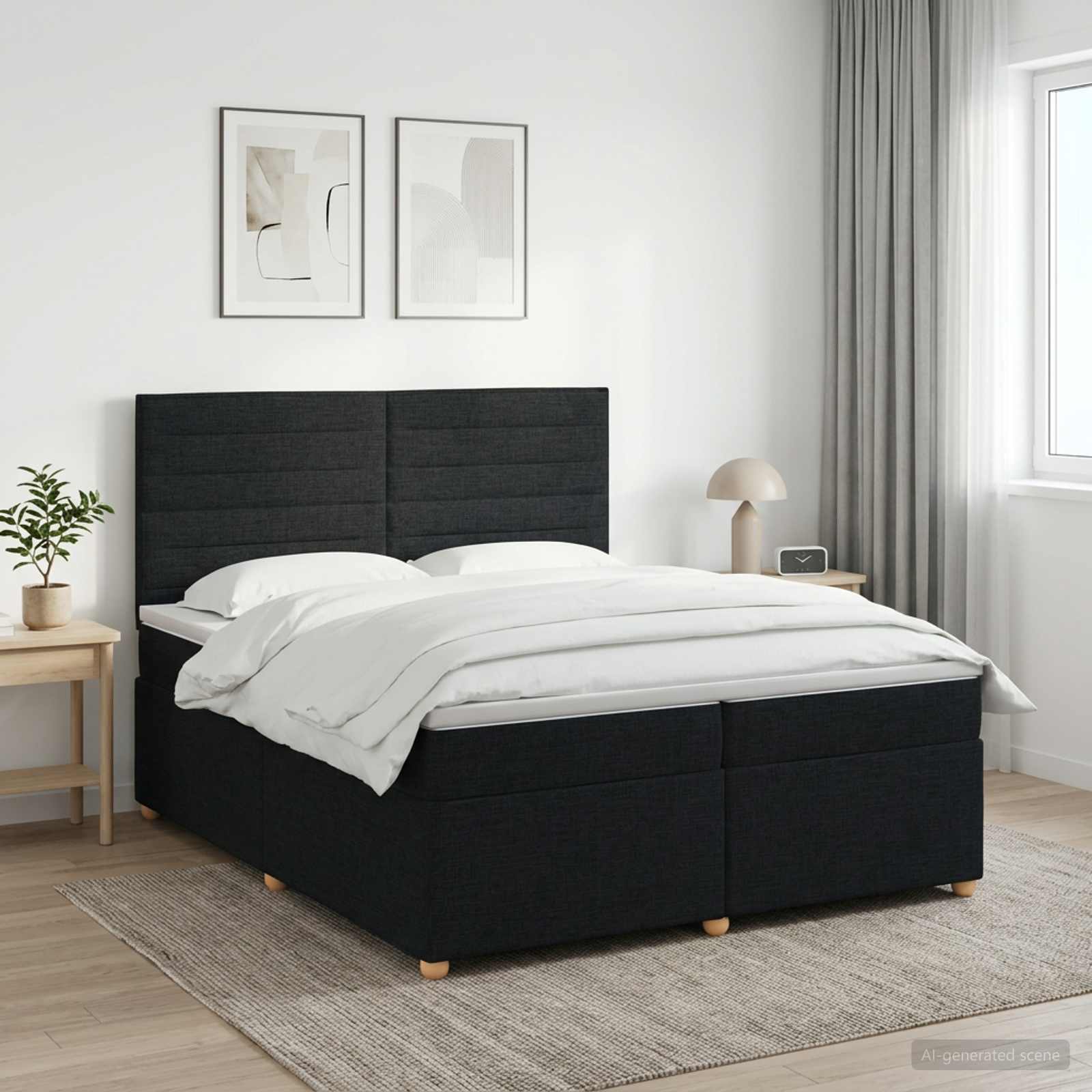 Κρεβάτι box spring με στρώμα Μαύρο 200 x 200 cm Ύφασμα - Pakobazaar