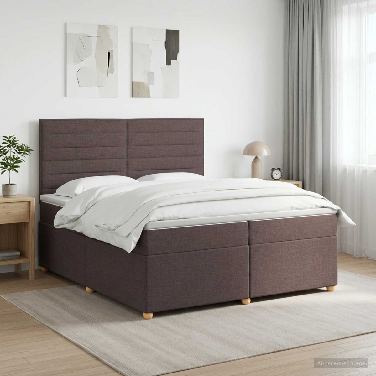 Κρεβάτι box spring με στρώμα Σκούρο Καφέ 200 x 200 cm Ύφασμα