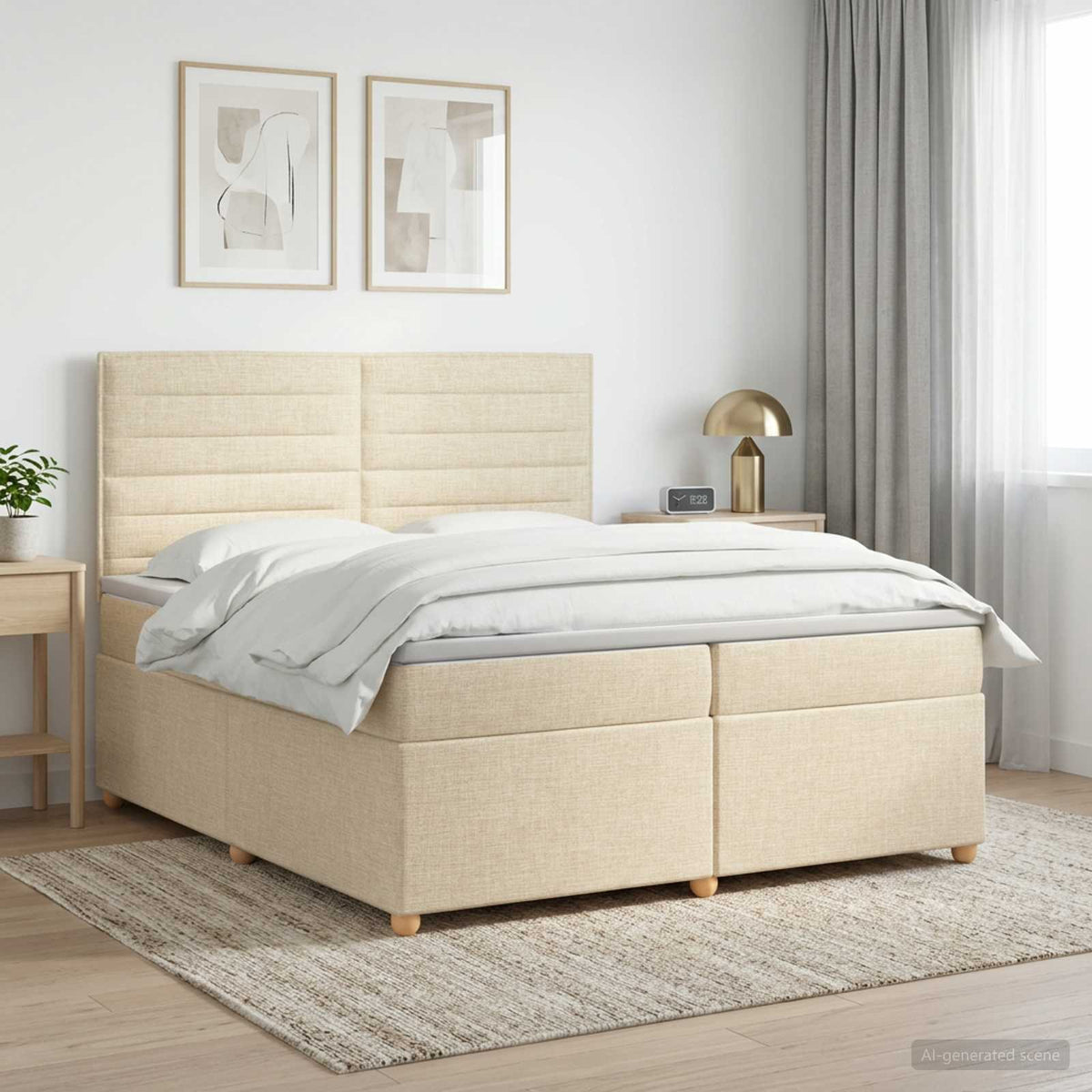 Κρεβάτι box spring με στρώμα Κρεμ 200 x 200 cm Ύφασμα - Pakobazaar