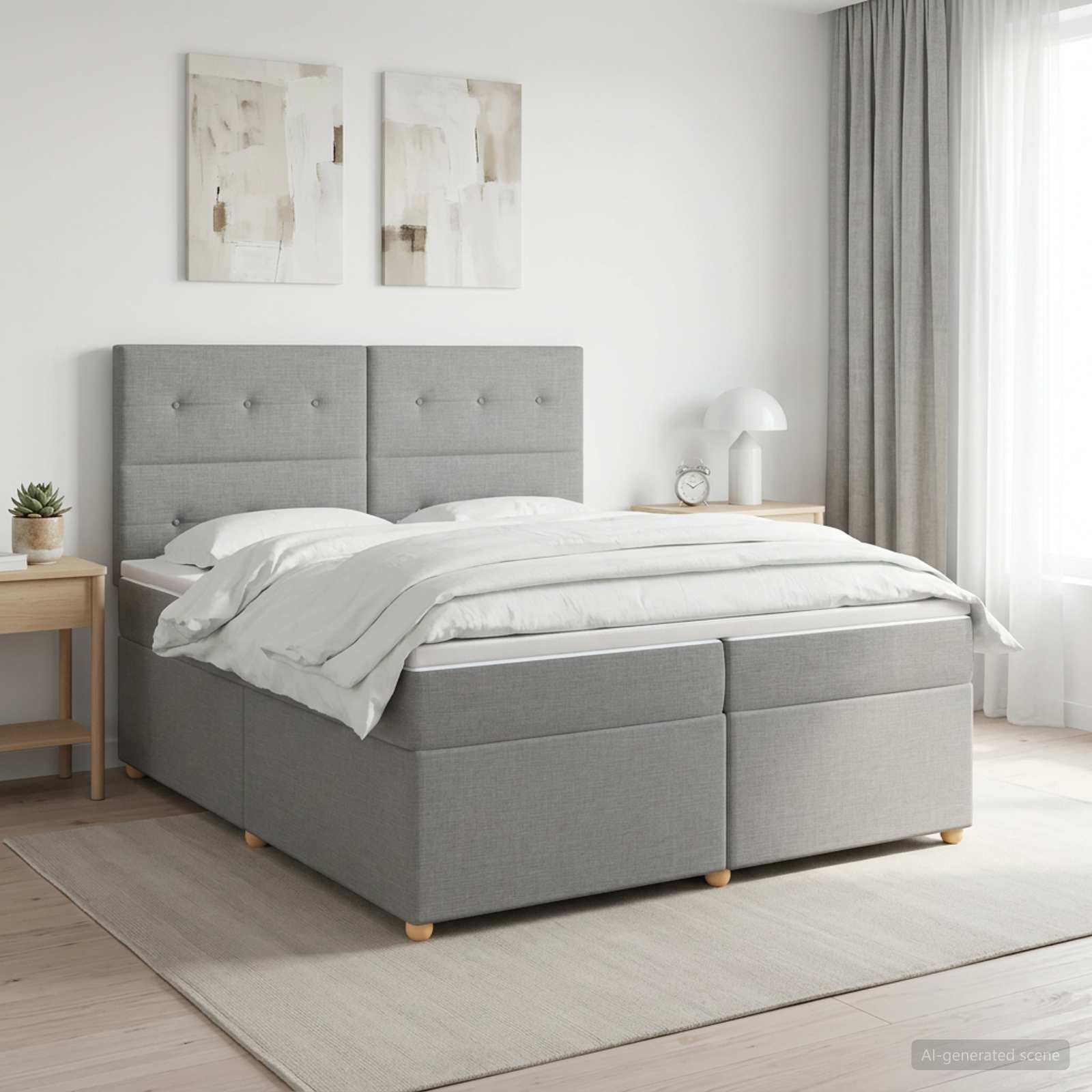 Κρεβάτι box spring με στρώμα Ανοιχτό γκρι 200 x 200 cm Ύφασμα - Pakobazaar