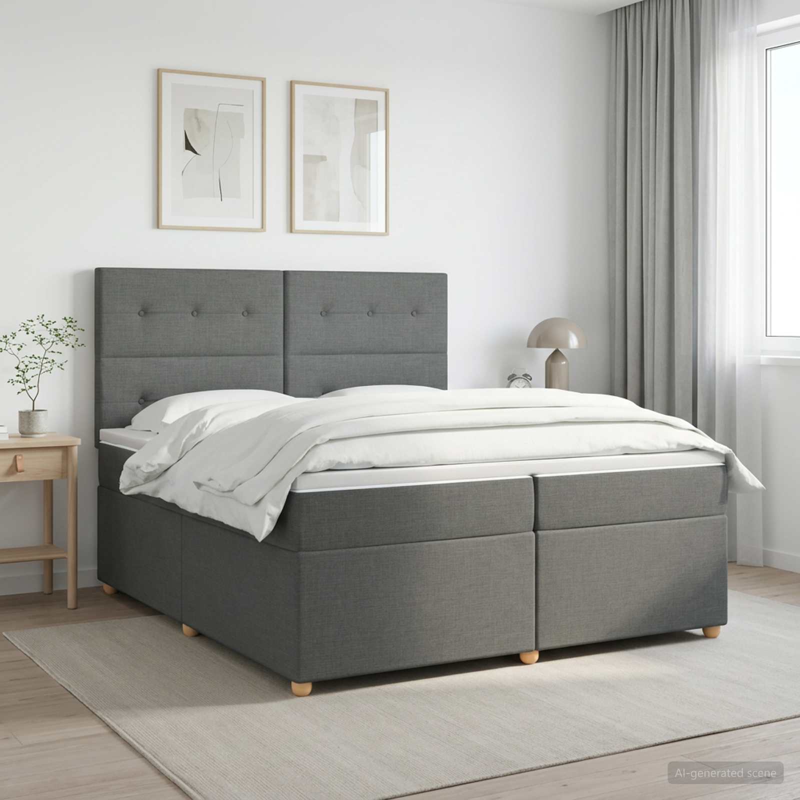 Κρεβάτι box spring με στρώμα Σκούρο Γκρι 200 x 200 cm Ύφασμα - Pakobazaar