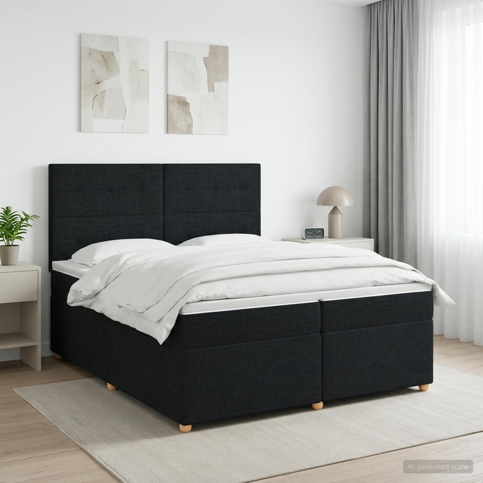 Κρεβάτι box spring με στρώμα Μαύρο 200 x 200 cm Ύφασμα - Pakobazaar