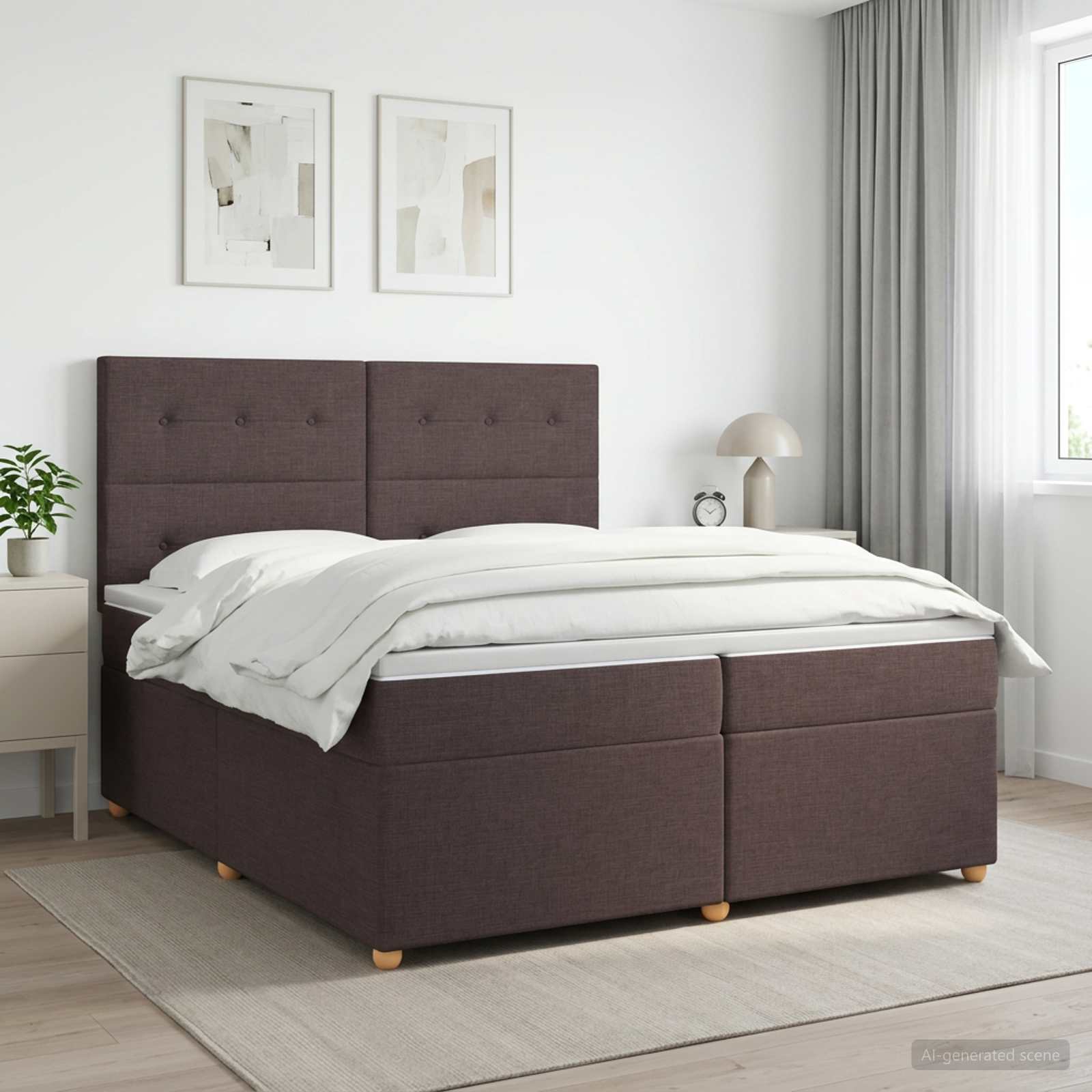 Κρεβάτι box spring με στρώμα Σκούρο Καφέ 200 x 200 cm Ύφασμα