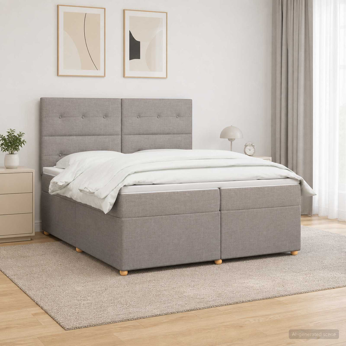 Κρεβάτι box spring με στρώμα Taupe 200 x 200 cm Ύφασμα - Pakobazaar