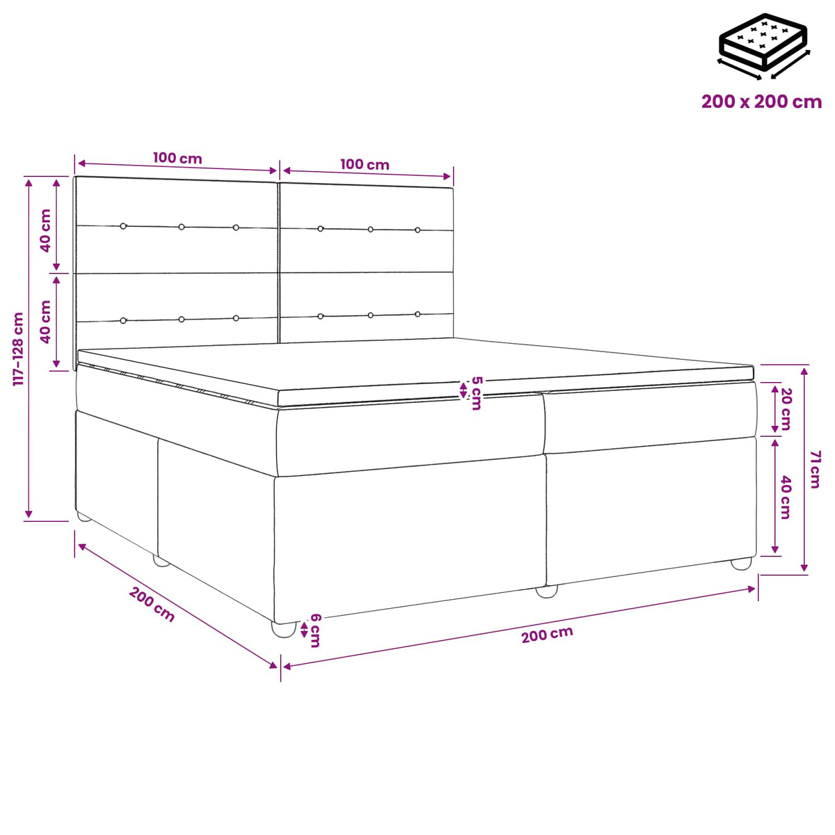 Κρεβάτι box spring με στρώμα Taupe 200 x 200 cm Ύφασμα - Pakobazaar