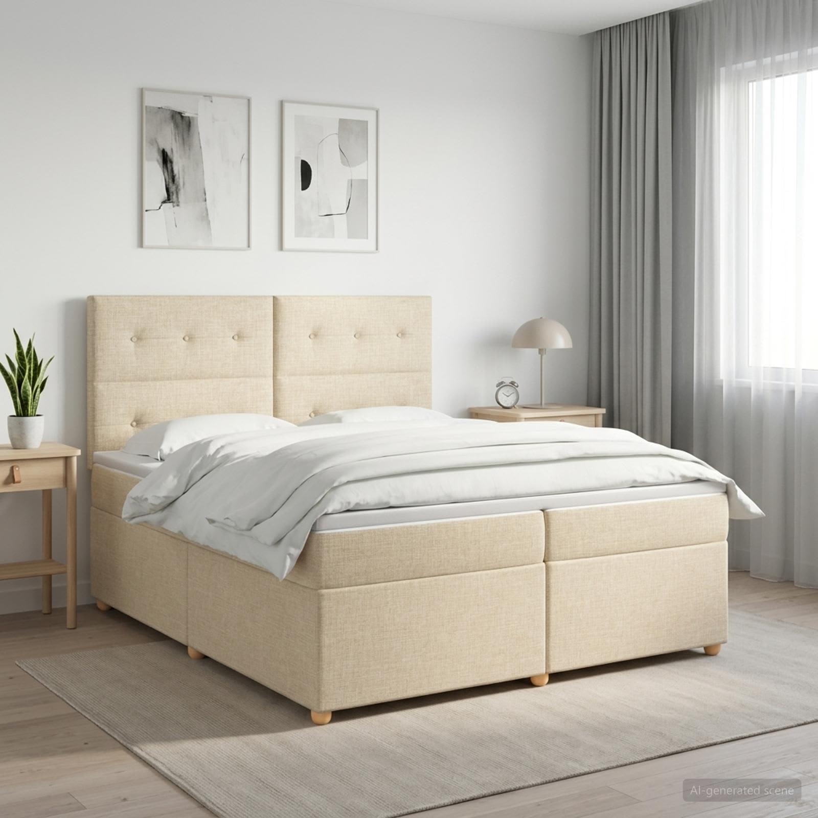 Κρεβάτι box spring με στρώμα Κρεμ 200 x 200 cm Ύφασμα