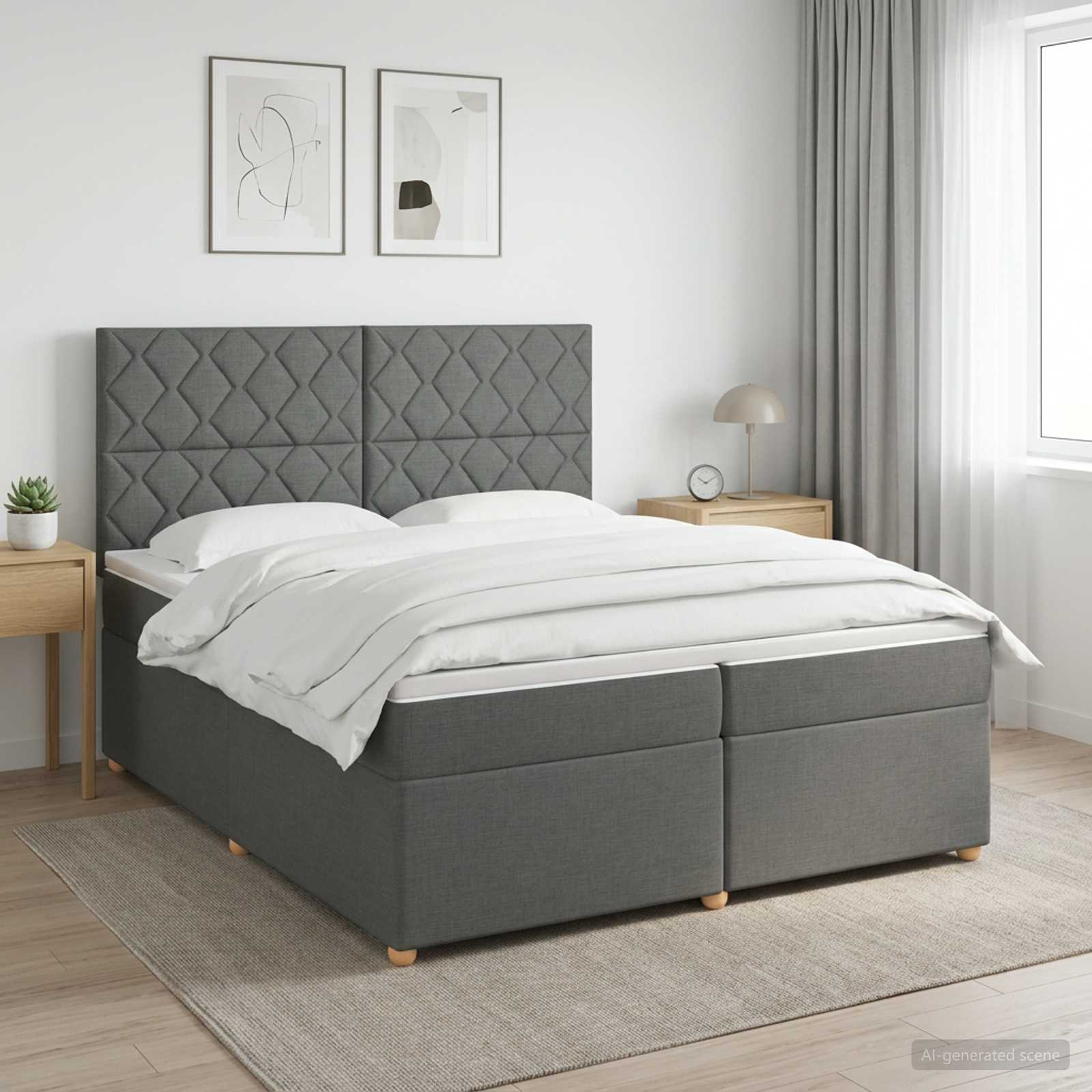 Κρεβάτι box spring με στρώμα Σκούρο Γκρι 200 x 200 cm Ύφασμα - Pakobazaar