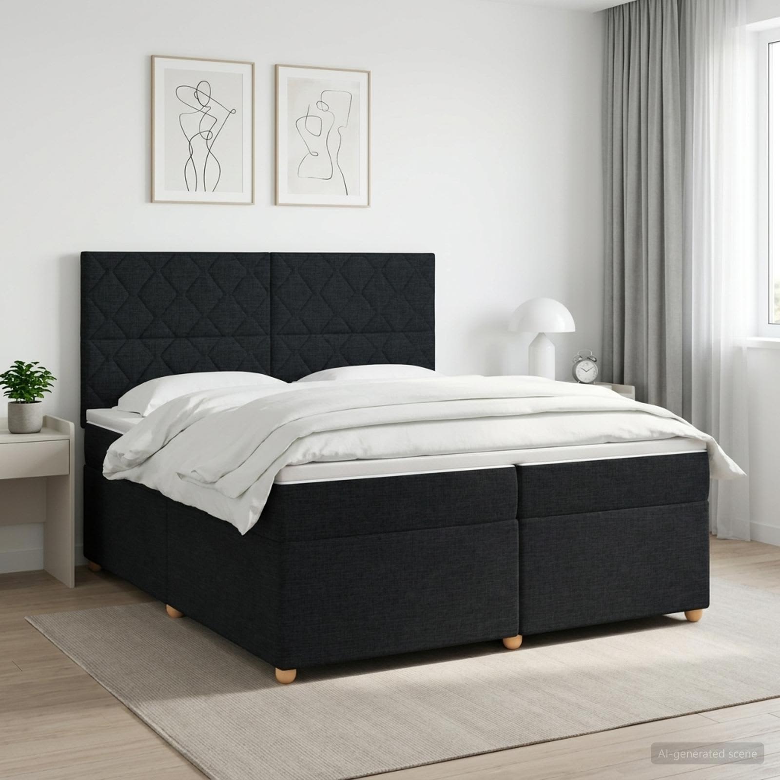 Κρεβάτι box spring με στρώμα Μαύρο 200 x 200 cm Ύφασμα - Pakobazaar