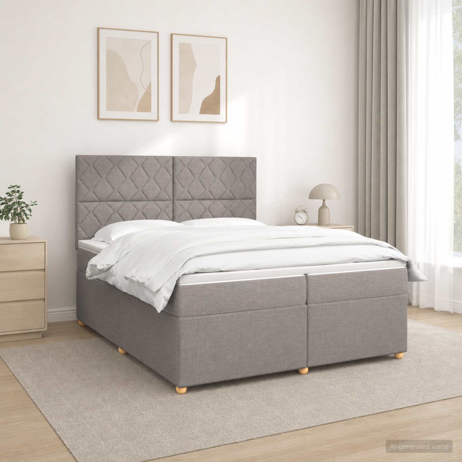 Κρεβάτι box spring με στρώμα Taupe 200 x 200 cm Ύφασμα - Pakobazaar