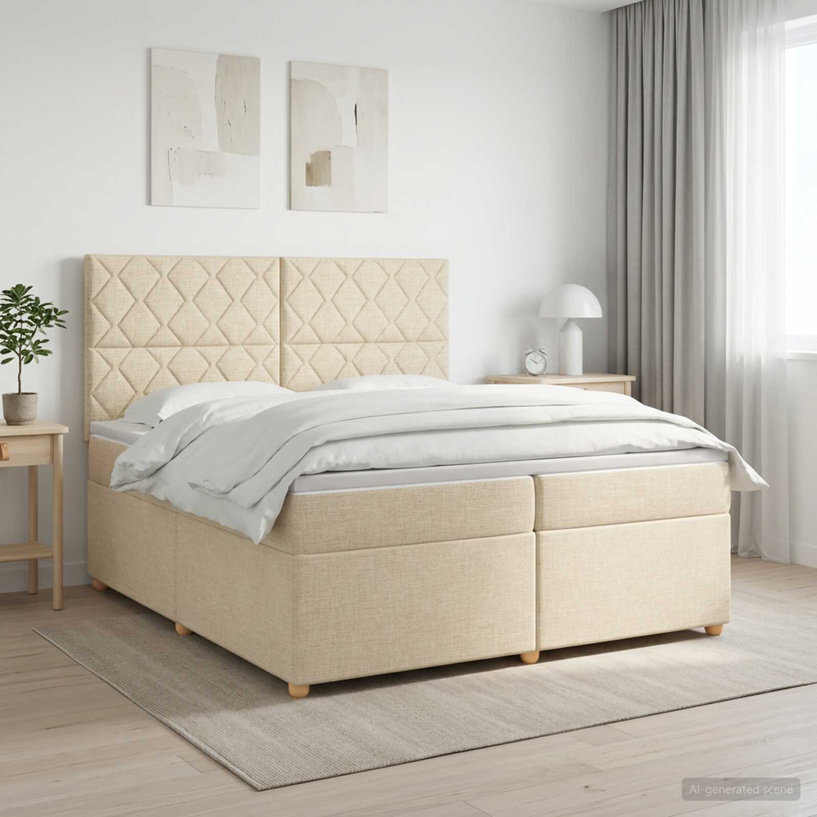 Κρεβάτι box spring με στρώμα Κρεμ 200 x 200 cm Ύφασμα - Pakobazaar