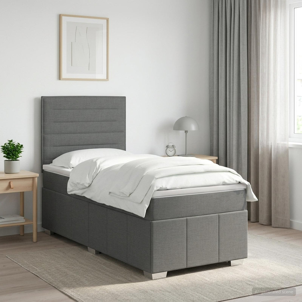 Κρεβάτι box spring με στρώμα Σκούρο Γκρι 90 x 190 cm Ύφασμα