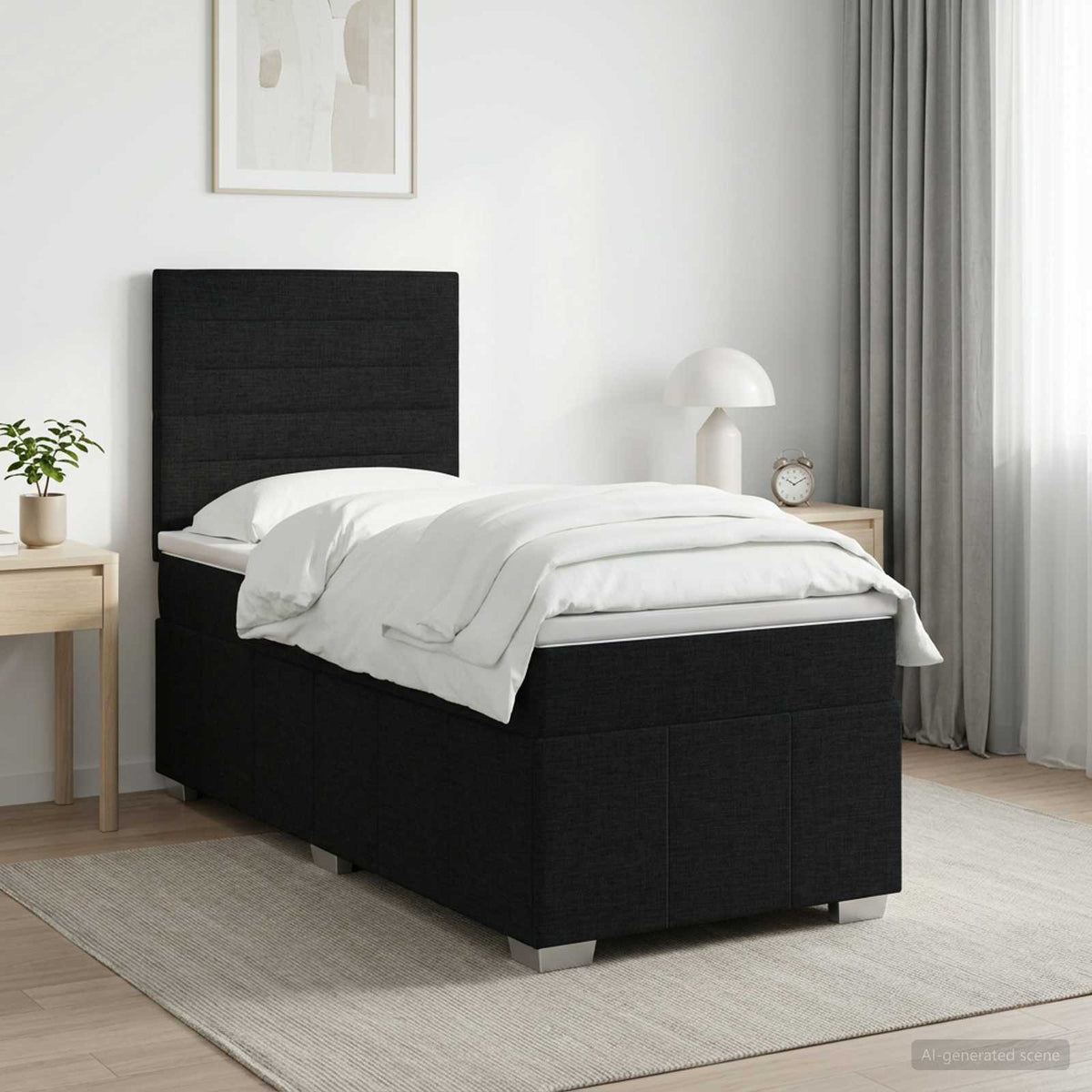Κρεβάτι box spring με στρώμα Μαύρο 100 x 200 cm Ύφασμα