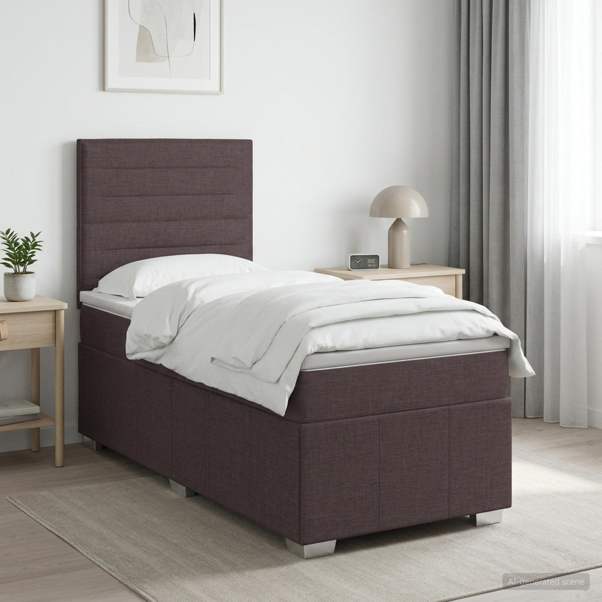 Κρεβάτι box spring με στρώμα Σκούρο Καφέ 100 x 200 cm Ύφασμα - Pakobazaar