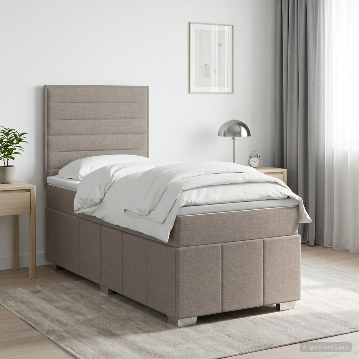Κρεβάτι box spring με στρώμα Taupe 100 x 200 cm Ύφασμα - Pakobazaar