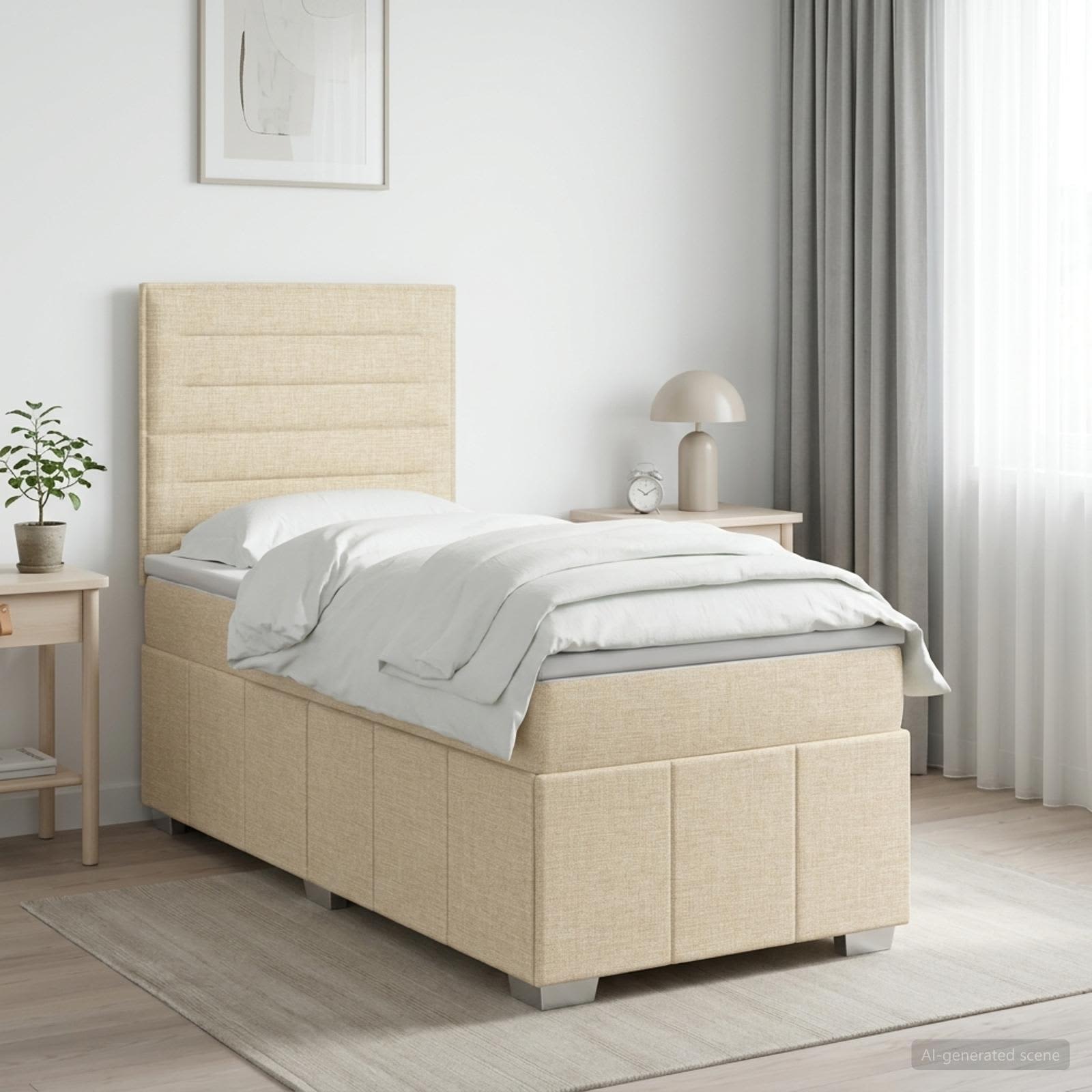 Κρεβάτι box spring με στρώμα Κρεμ 90 x 190 cm Ύφασμα - Pakobazaar