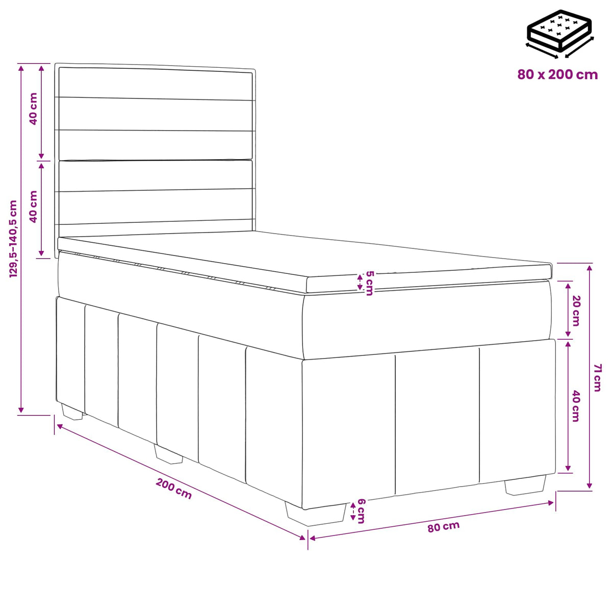 Κρεβάτι box spring με στρώμα Κρεμ 80 x 200 cm Ύφασμα - Pakobazaar