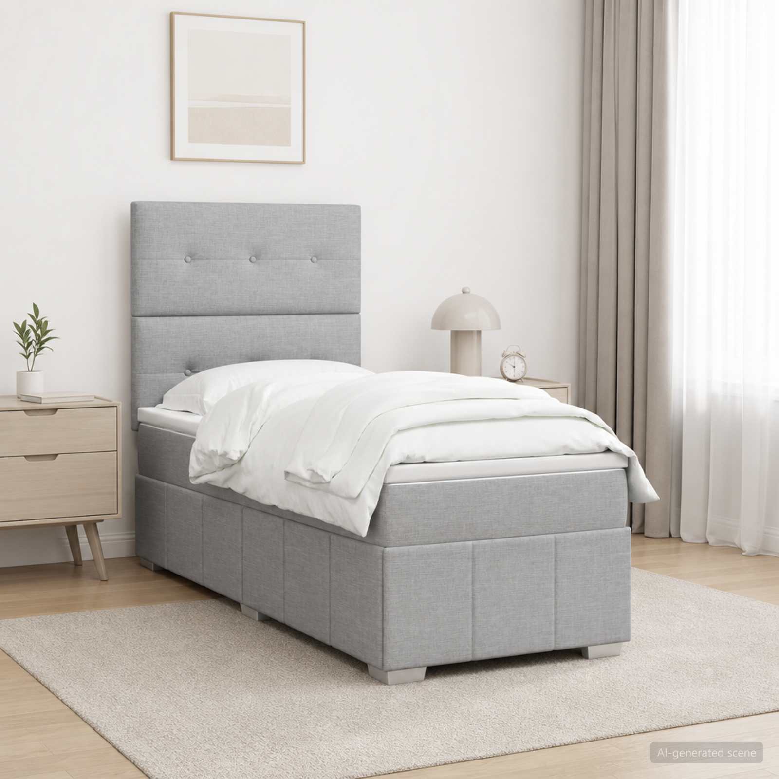 Κρεβάτι box spring με στρώμα Ανοιχτό γκρι 100 x 200 cm Ύφασμα - Pakobazaar