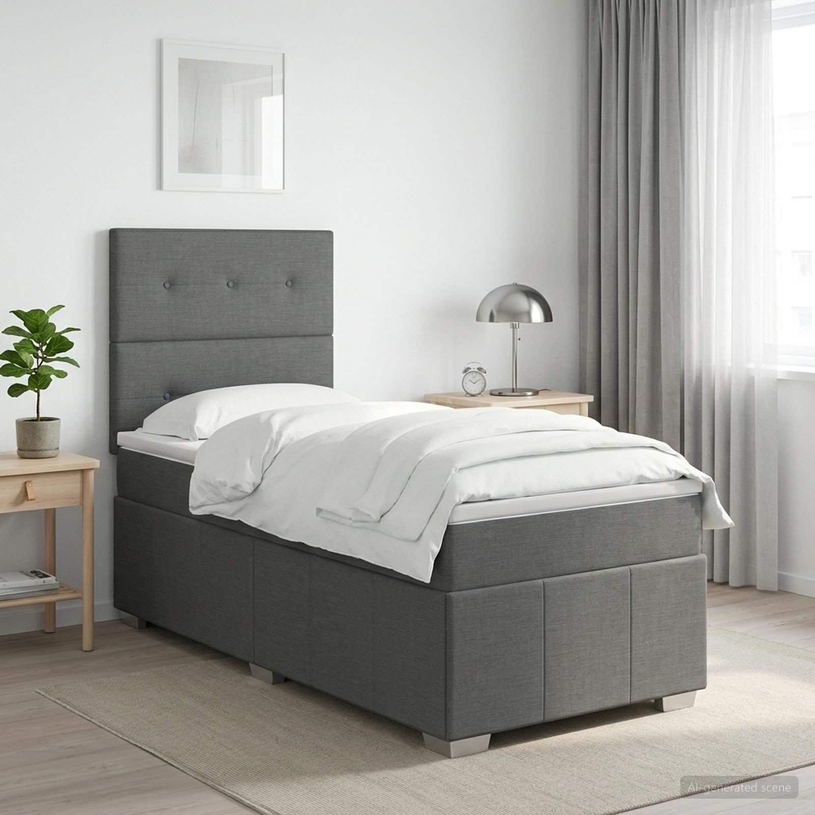 Κρεβάτι box spring με στρώμα Σκούρο Γκρι 90 x 190 cm Ύφασμα