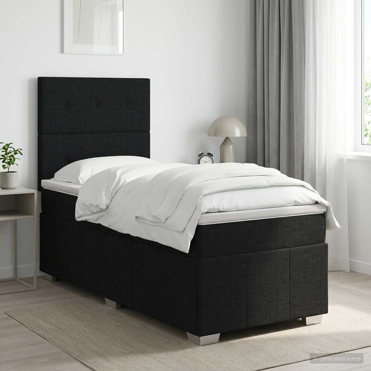 Κρεβάτι box spring με στρώμα Μαύρο 100 x 200 cm Ύφασμα - Pakobazaar