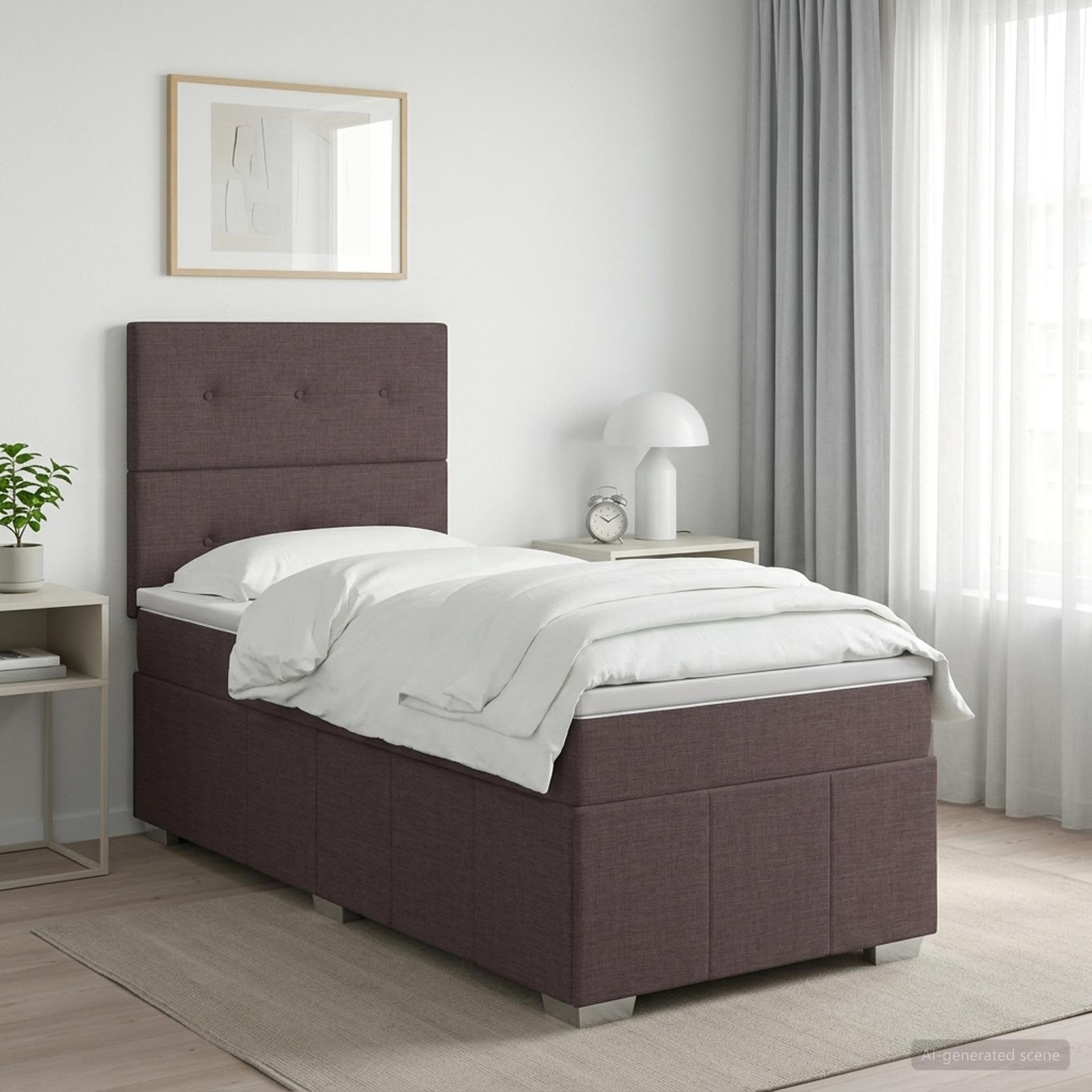 Κρεβάτι box spring με στρώμα Σκούρο Καφέ 100 x 200 cm Ύφασμα - Pakobazaar