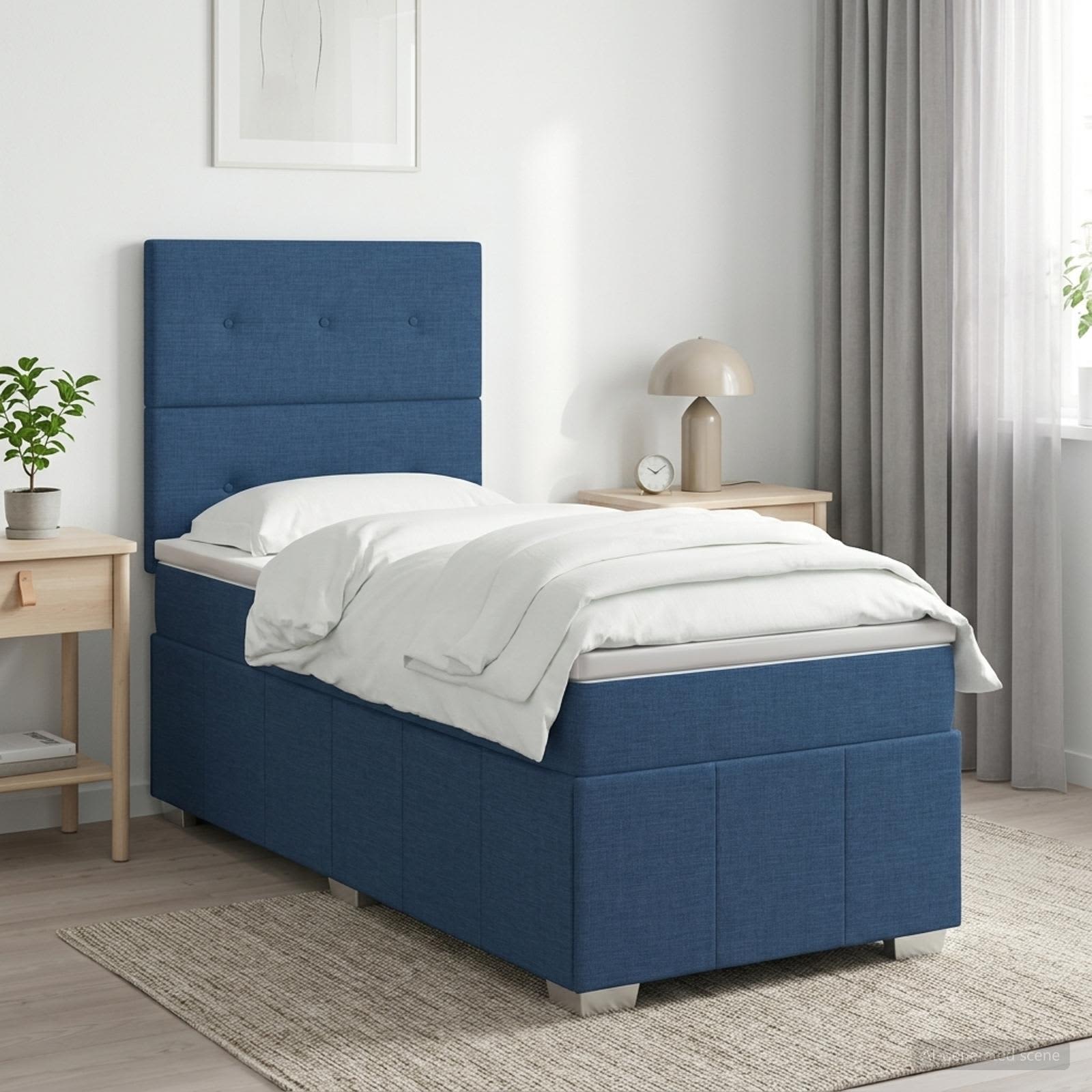 Κρεβάτι box spring με στρώμα Μπλε 90 x 200 cm Ύφασμα