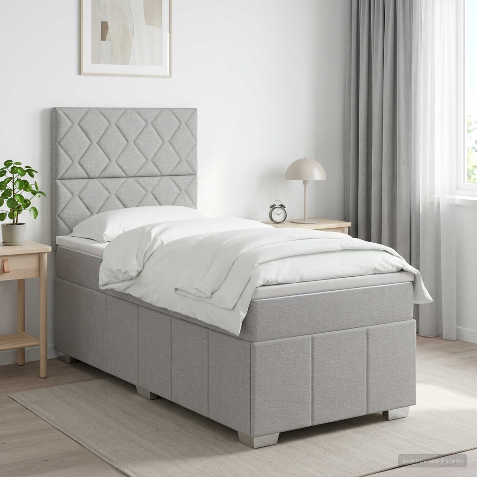 Κρεβάτι box spring με στρώμα Ανοιχτό γκρι 90 x 190 cm Ύφασμα - Pakobazaar