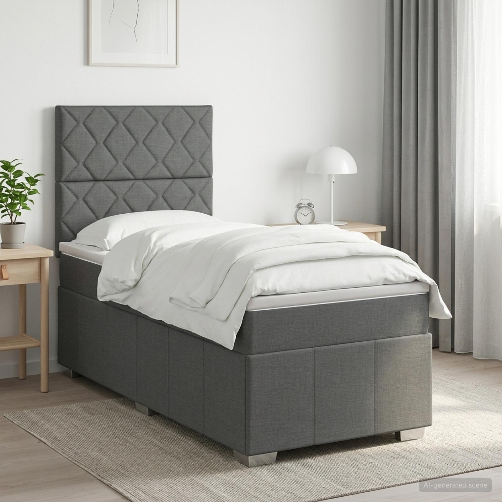 Κρεβάτι box spring με στρώμα Σκούρο Γκρι 90 x 190 cm Ύφασμα - Pakobazaar