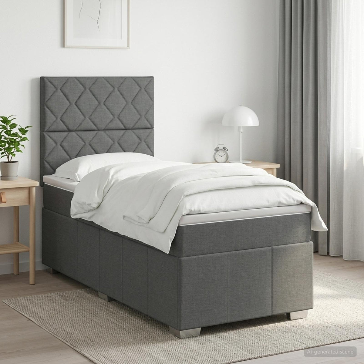 Κρεβάτι box spring με στρώμα Σκούρο Γκρι 90 x 200 cm Ύφασμα - Pakobazaar