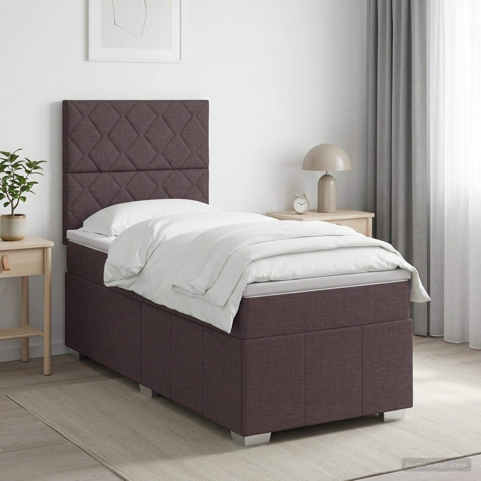 Κρεβάτι box spring με στρώμα Σκούρο Καφέ 90 x 200 cm Ύφασμα - Pakobazaar