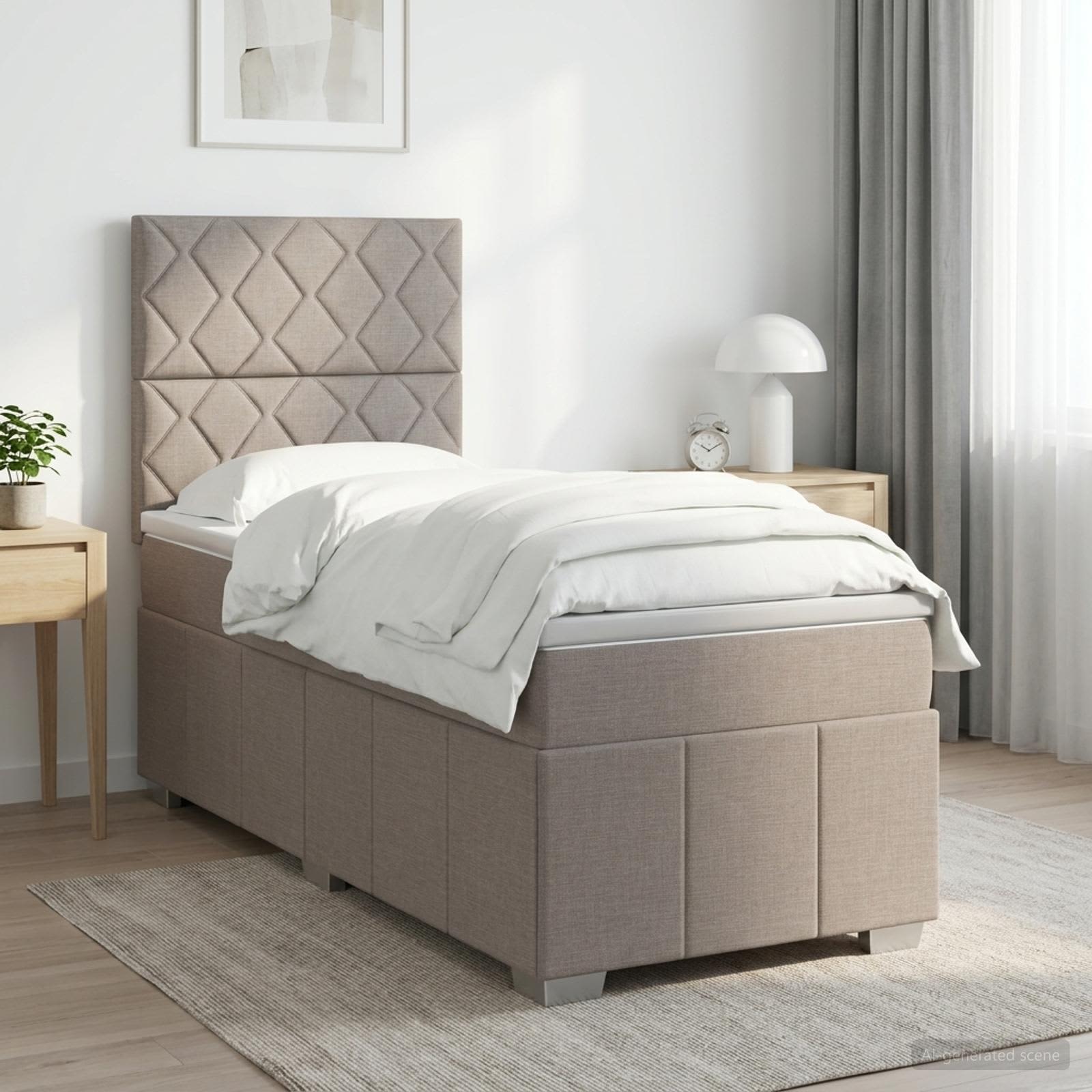 Κρεβάτι box spring με στρώμα Taupe 90 x 200 cm Ύφασμα - Pakobazaar