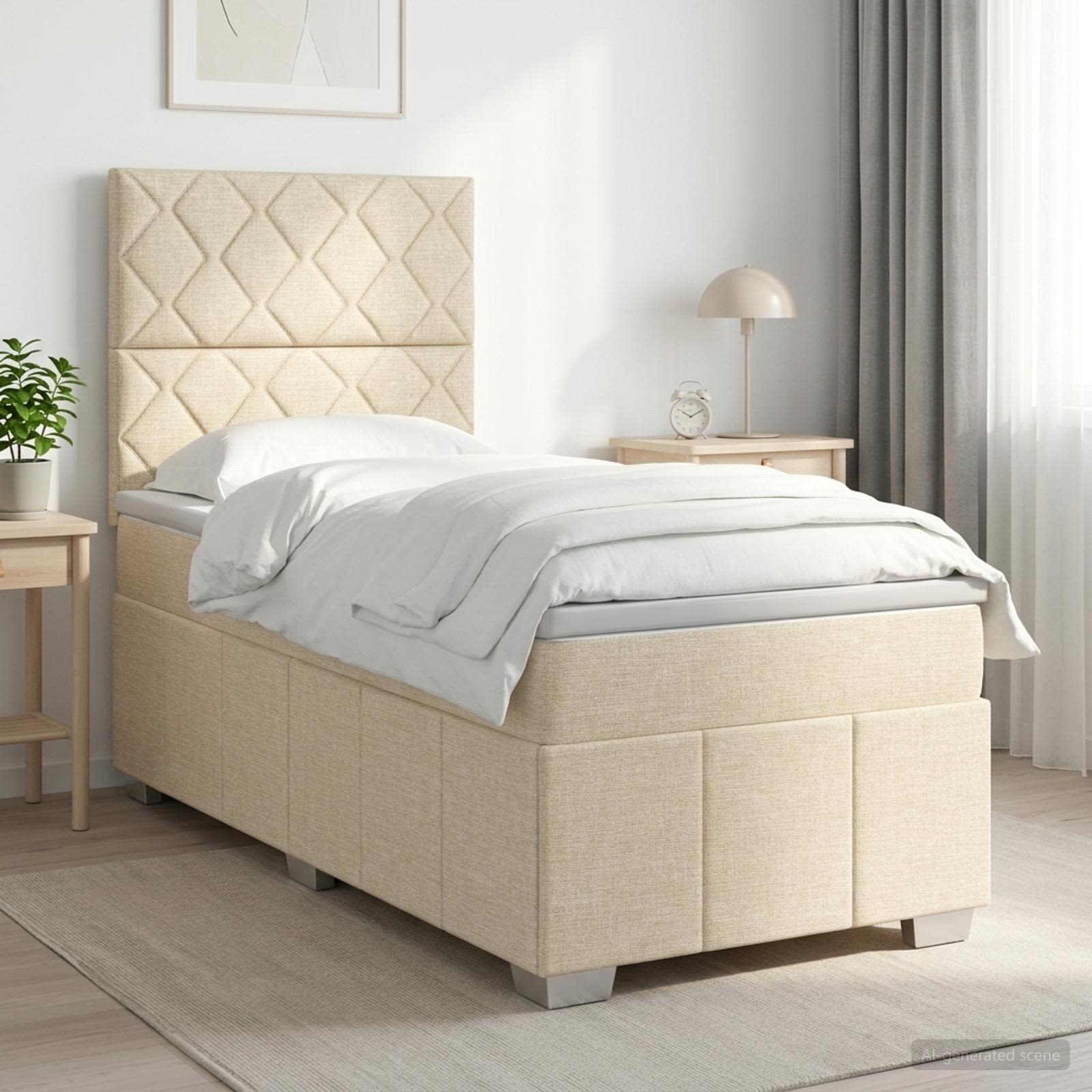 Κρεβάτι box spring με στρώμα Κρεμ 100 x 200 cm Ύφασμα - Pakobazaar