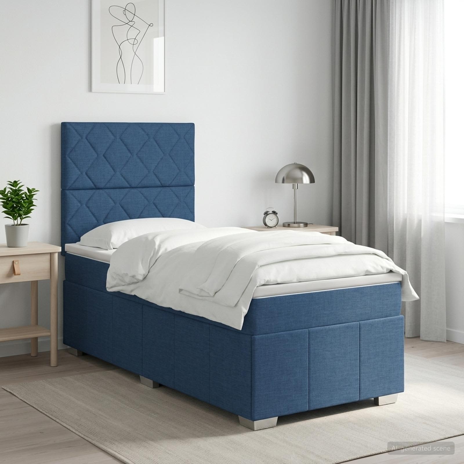Κρεβάτι box spring με στρώμα Μπλε 90 x 200 cm Ύφασμα - Pakobazaar