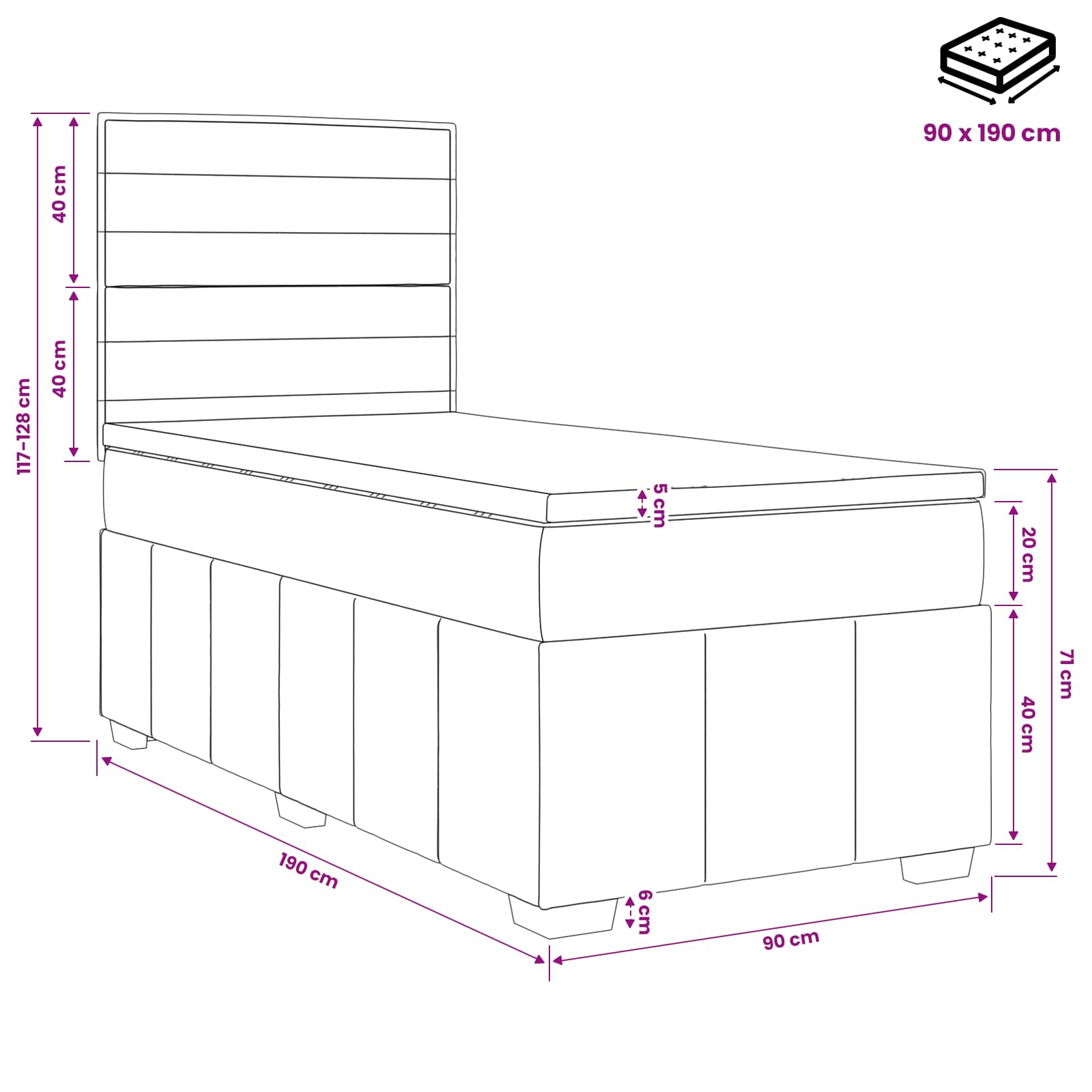 Κρεβάτι box spring με στρώμα Κρεμ 90 x 190 cm Ύφασμα - Pakobazaar
