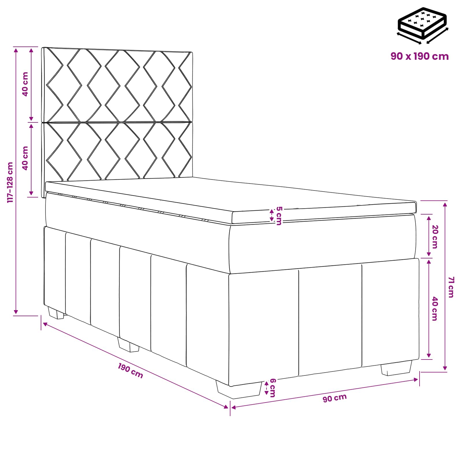 Κρεβάτι box spring με στρώμα Ανοιχτό γκρι 90 x 190 cm Ύφασμα - Pakobazaar