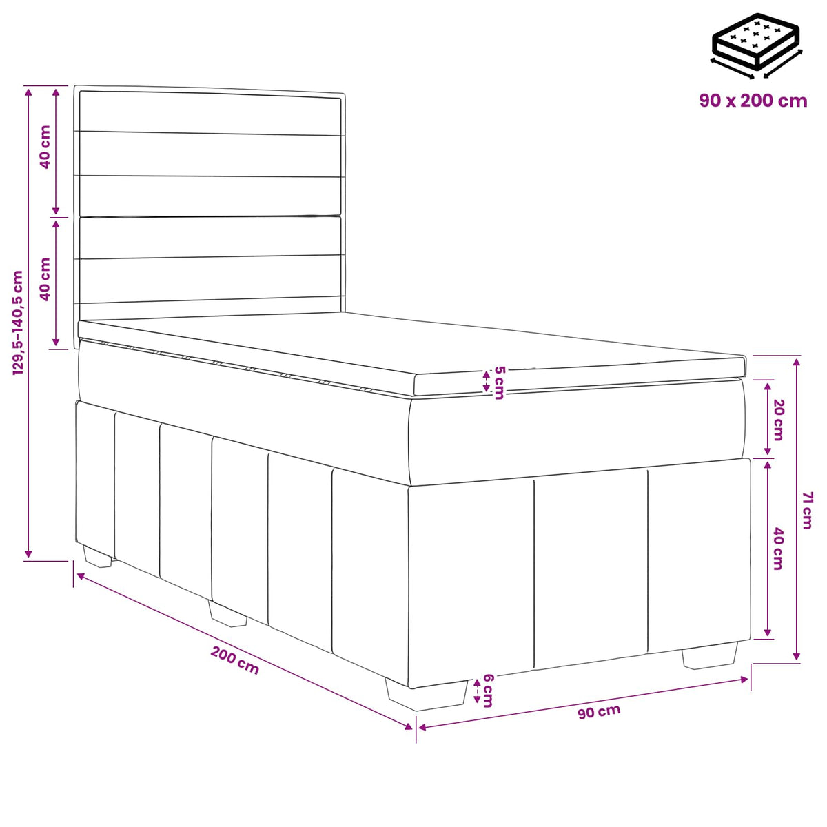 Κρεβάτι box spring με στρώμα Ανοιχτό γκρι 90 x 200 cm Ύφασμα - Pakobazaar