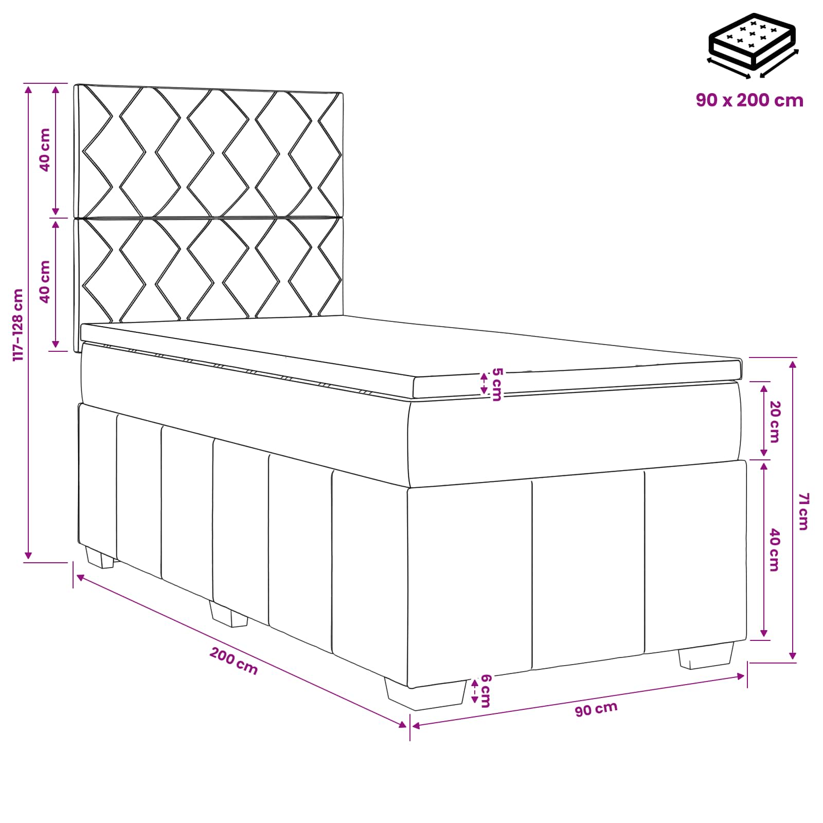 Κρεβάτι box spring με στρώμα Μπλε 90 x 200 cm Ύφασμα - Pakobazaar