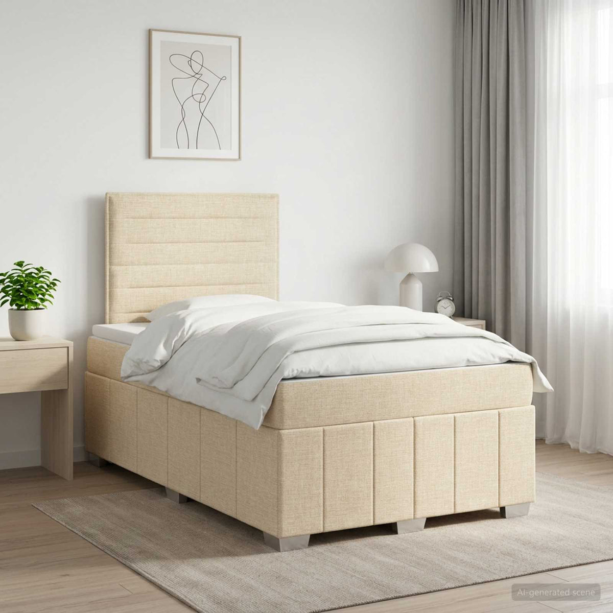 Κρεβάτι box spring με στρώμα Κρεμ 120 x 190 cm Ύφασμα