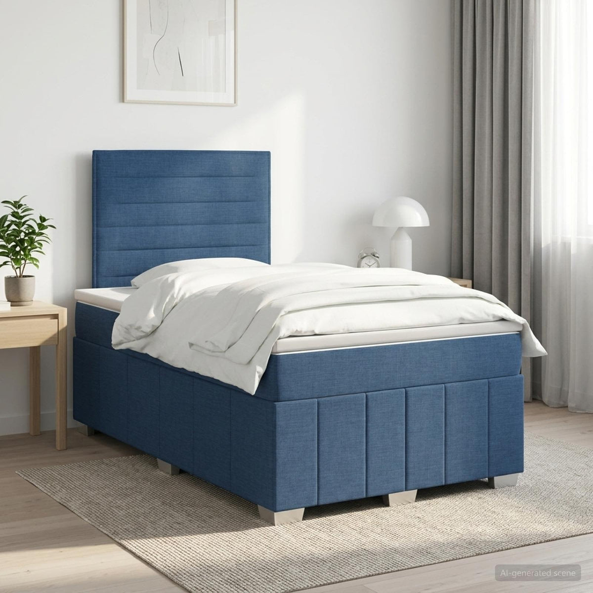 Κρεβάτι box spring με στρώμα Μπλε 120 x 200 cm Ύφασμα - Pakobazaar