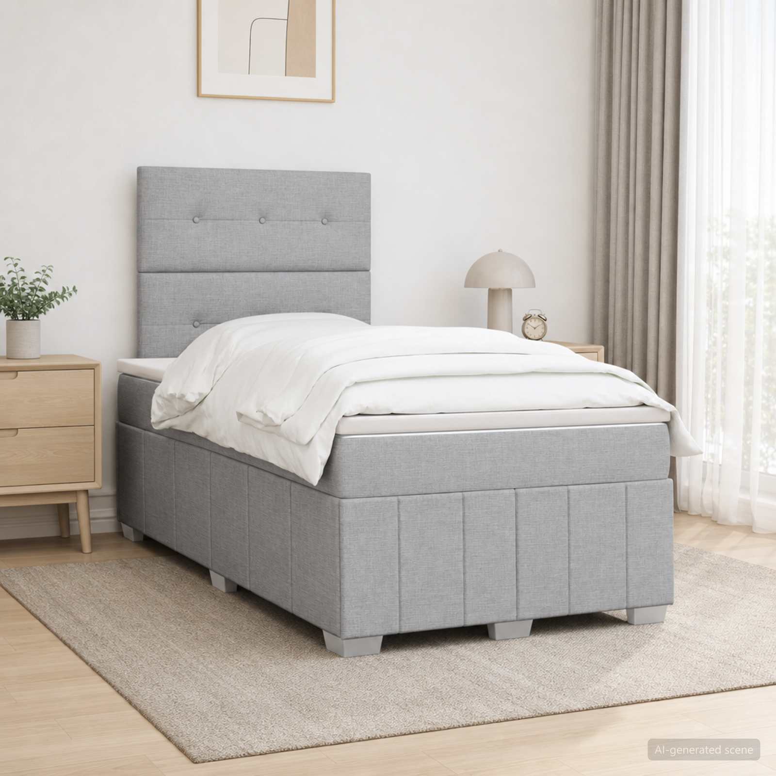 Κρεβάτι box spring με στρώμα Ανοιχτό γκρι 120 x 190 cm Ύφασμα - Pakobazaar