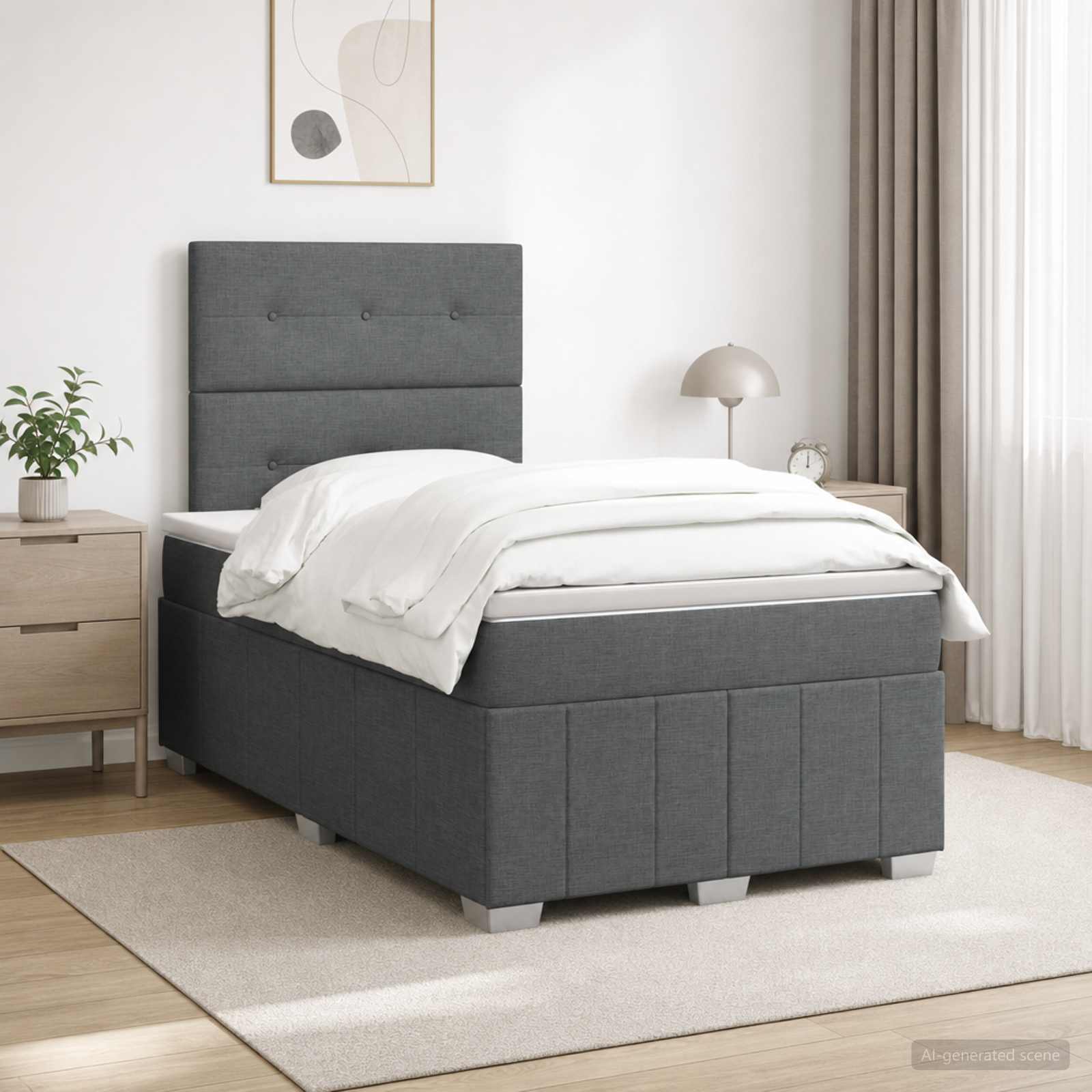 Κρεβάτι box spring με στρώμα Σκούρο Γκρι 120 x 190 cm Ύφασμα - Pakobazaar