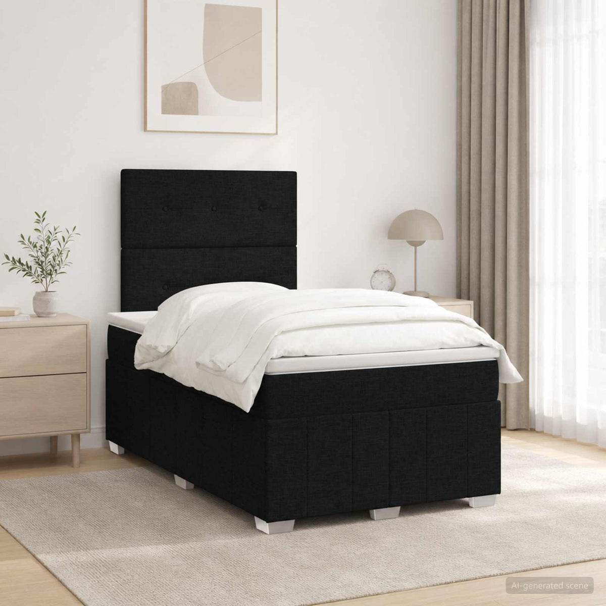 Κρεβάτι box spring με στρώμα Μαύρο 120 x 190 cm Ύφασμα - Pakobazaar