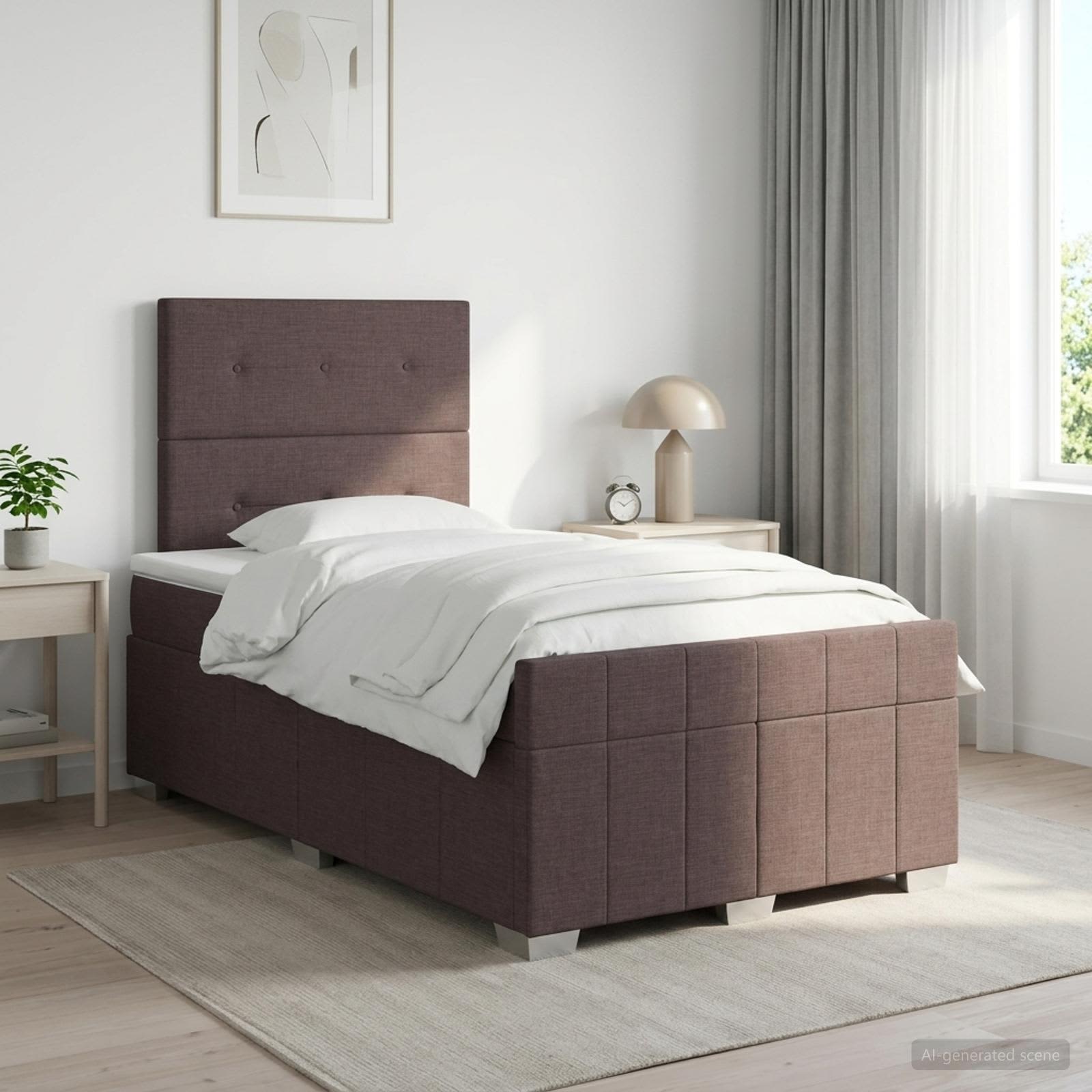 Κρεβάτι box spring με στρώμα Σκούρο Καφέ 120 x 190 cm Ύφασμα - Pakobazaar