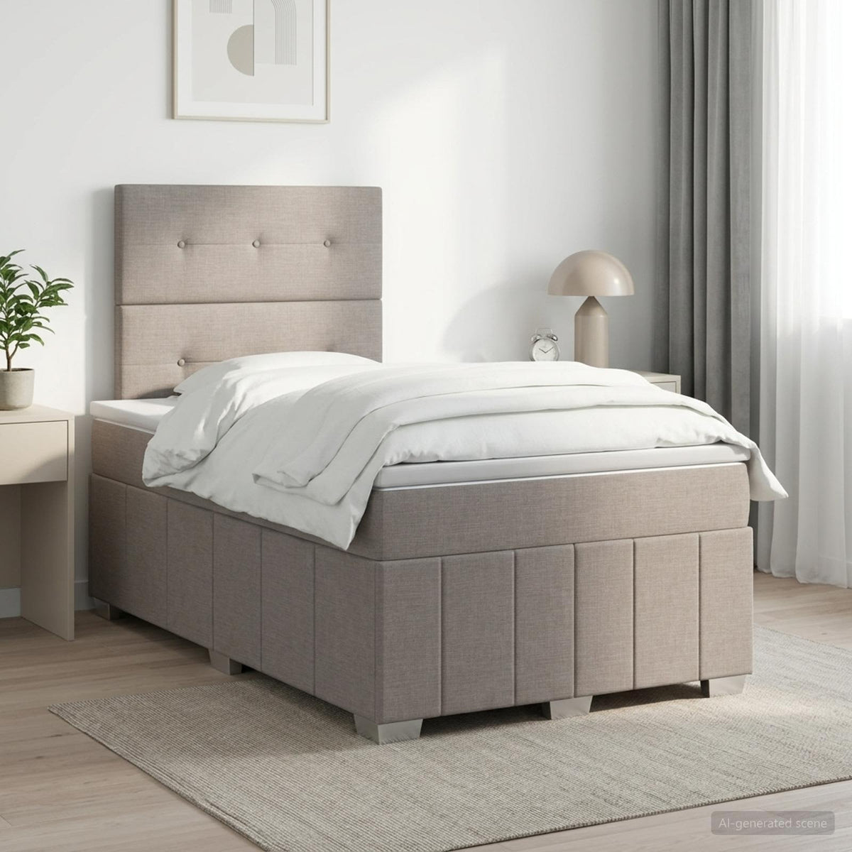 Κρεβάτι box spring με στρώμα Taupe 120 x 200 cm Ύφασμα - Pakobazaar