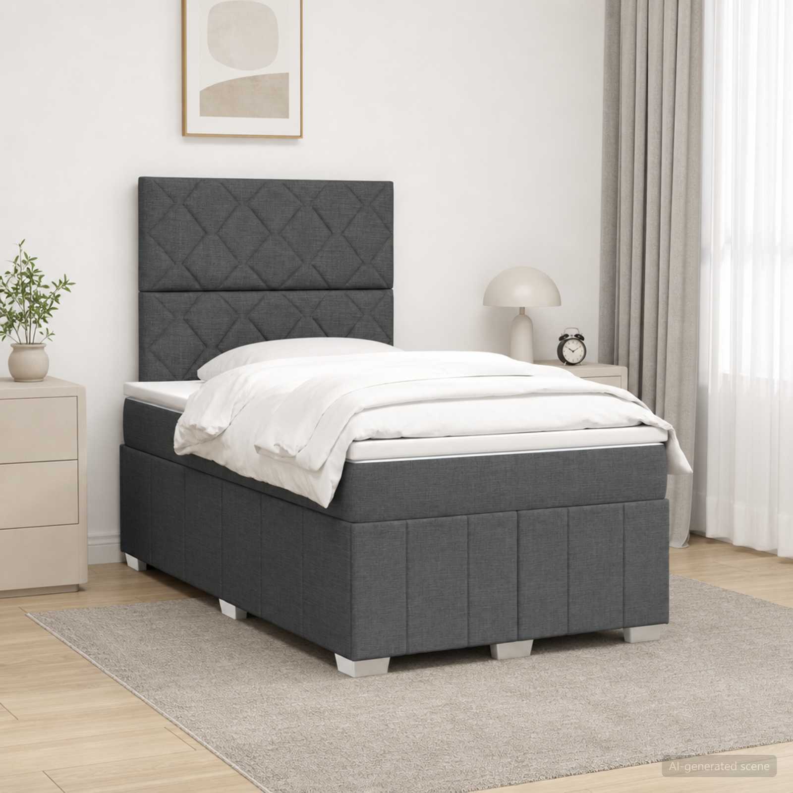 Κρεβάτι box spring με στρώμα Σκούρο Γκρι 120 x 200 cm Ύφασμα - Pakobazaar