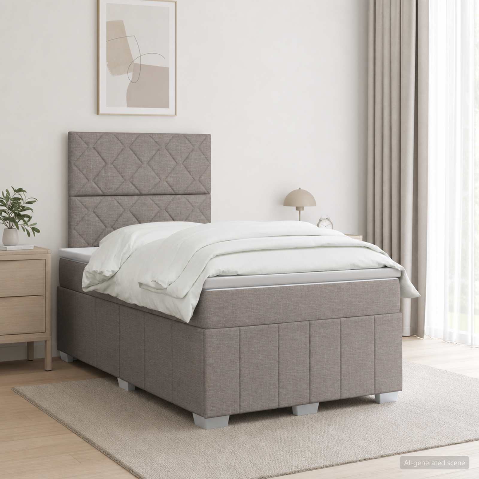 Κρεβάτι box spring με στρώμα Taupe 120 x 190 cm Ύφασμα - Pakobazaar