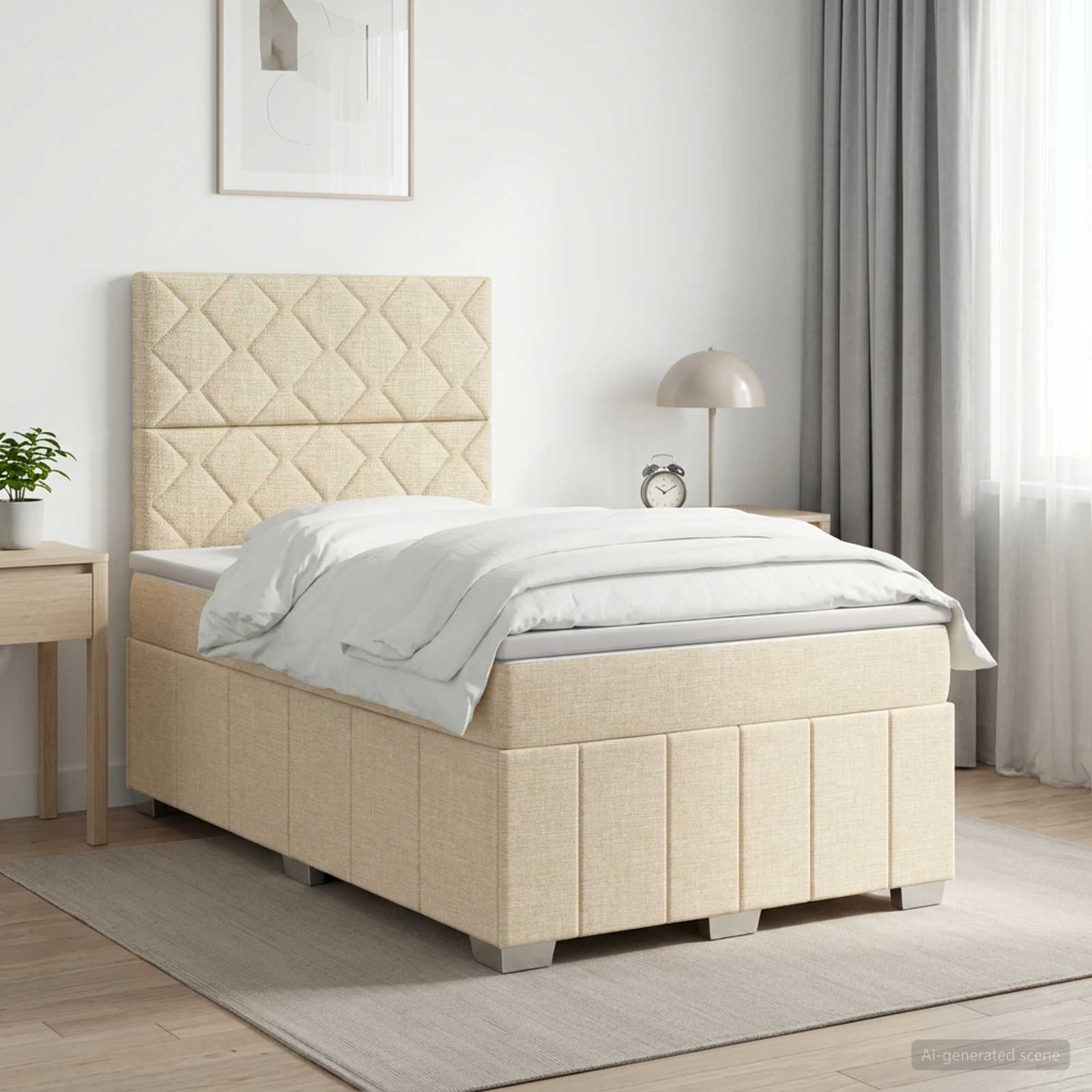Κρεβάτι box spring με στρώμα Κρεμ 120 x 190 cm Ύφασμα - Pakobazaar