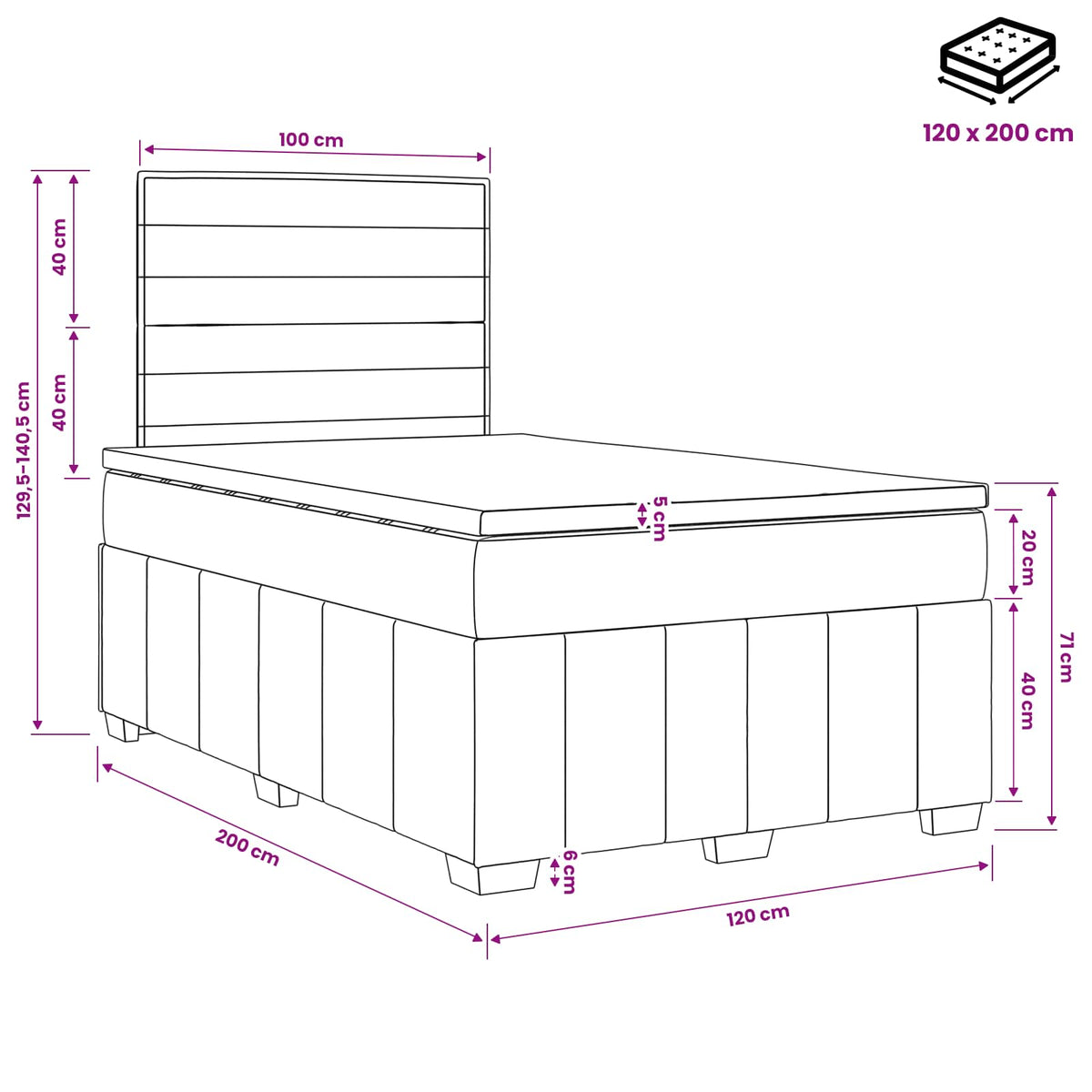 Κρεβάτι box spring με στρώμα Μπλε 120 x 200 cm Ύφασμα - Pakobazaar