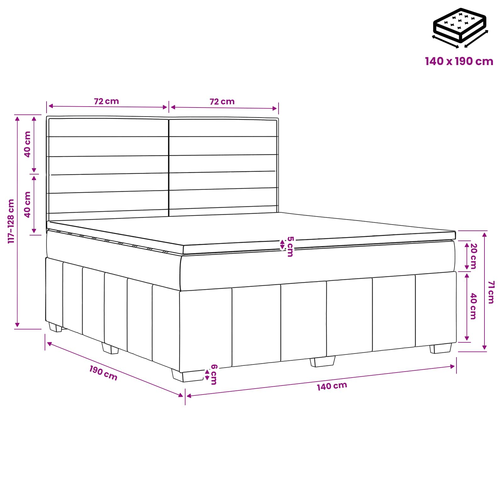 Κρεβάτι box spring με στρώμα Μπλε 140 x 190 cm Ύφασμα - Pakobazaar