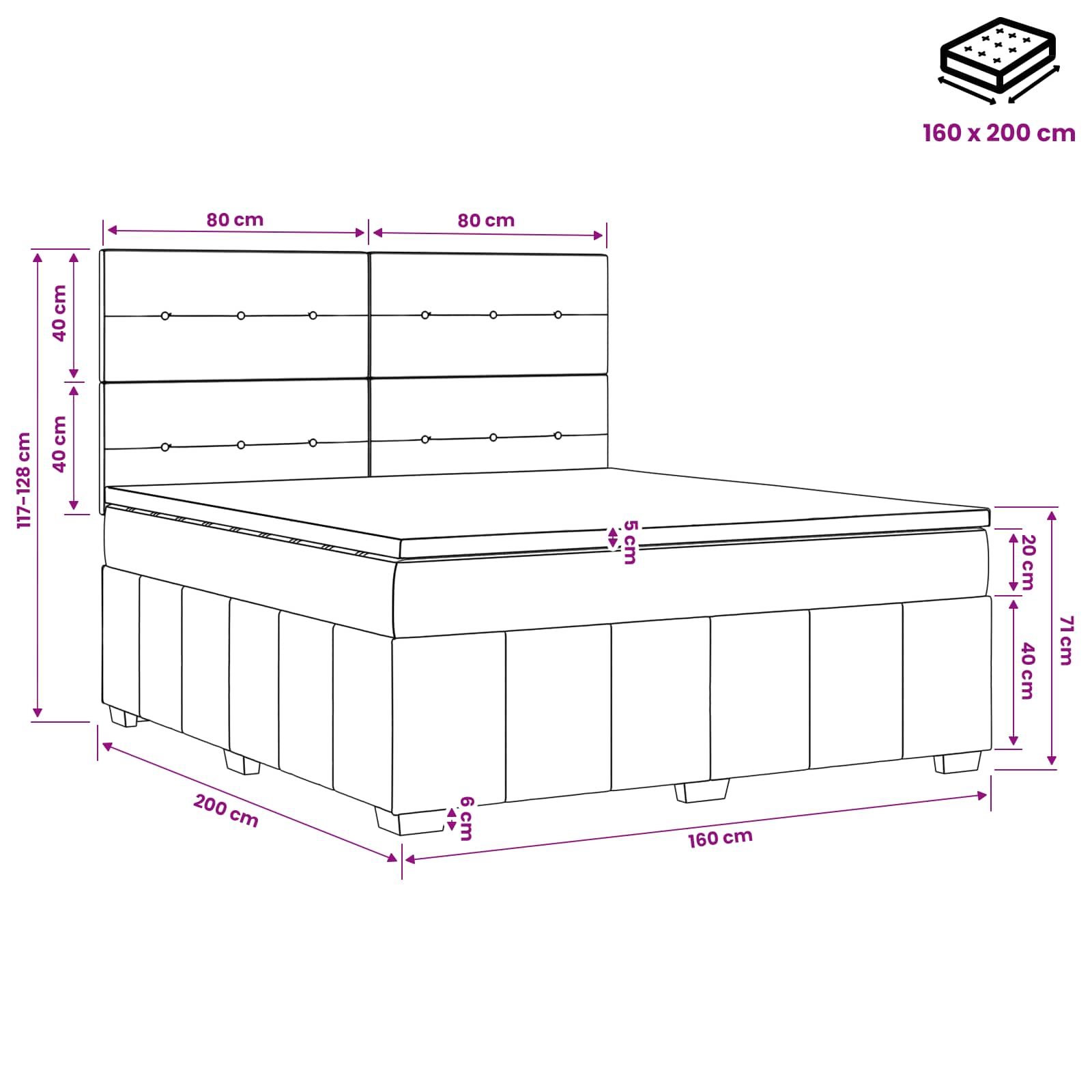 Κρεβάτι box spring με στρώμα Κρεμ 160 x 200 cm Ύφασμα