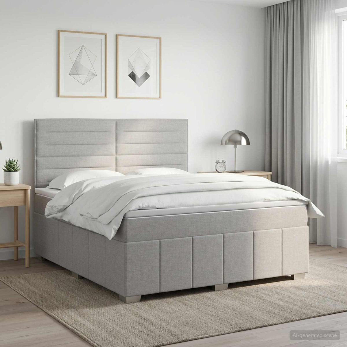 Κρεβάτι box spring με στρώμα Ανοιχτό γκρι 180 x 200 cm Ύφασμα
